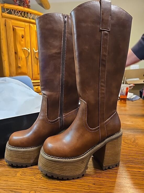 Dolls Kill Shoes - Dolls Kill Current Mood Platform Western Brown Boots Size 8 New